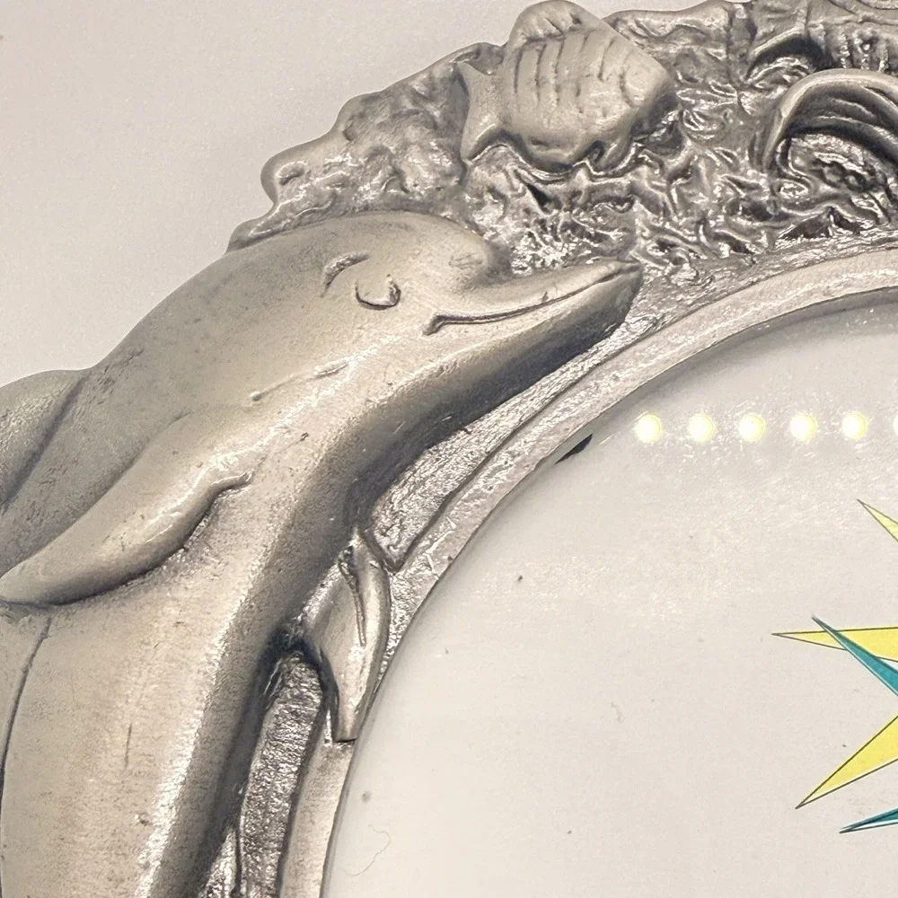 Vintage Cast Pewter Mermaid Dolphin Ocean Picture Frame 3x3 Coastal Beach Decor